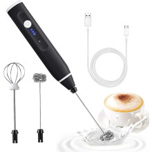Electrical Milk Frother With Double Whisk, Usb Rechargeable Milk Frother, 2 In 1 Hand -Held Battery -Operated Milk Frother For Coffee, Latte, Capp