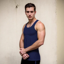 (Navy blue, XXL) Men's Shapewear Vest Body Shaper Tummy Control Slimming Tank Top Heavy Duty Compression Fitness Undershirt
