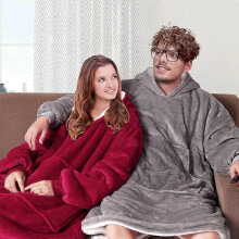 (Blue) Adult Super Soft Loose Oodie-comfy Nightware Fleece Blanket