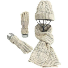 Warm Knitted Hat, Gloves & Scarf Set for Women & Girls – 3-in-1 Winter Outfit for Walking, Skiing & Camping (Beige)