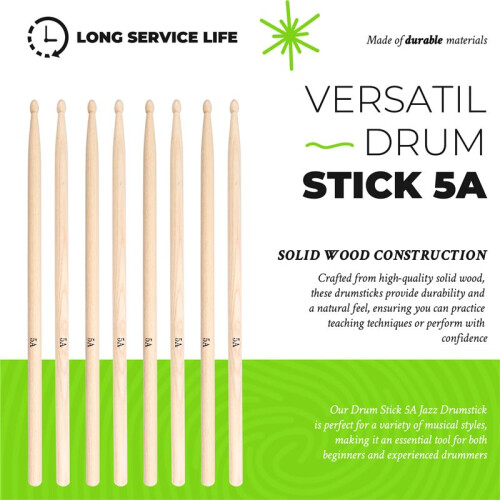 Drum Stick 5A Jazz Drumstick Stick Practice Teaching Solid Wood Drum Stick Drum Stick for Kids Percussion Instruments 1