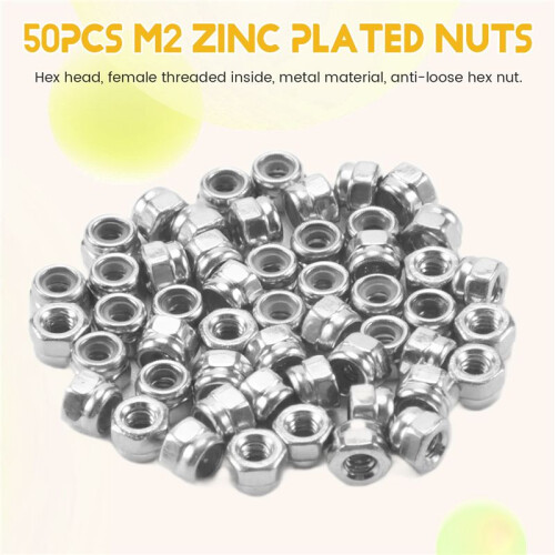 50Pcs M2 Zinc Plaqué Autobloquant Nylon Insert Hex Lock Nuts 1