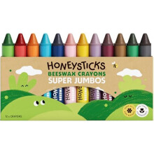 Honeysticks Super Jumbo Crayons (12 Pack) - Non Toxic Crayons for Kids - 100% Pure Beeswax and Food Grade Colours - For Toddlers 1-3, Unbreakable, Ex