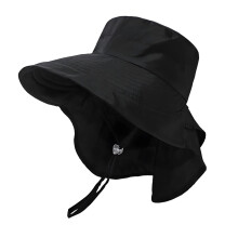 Foldable Travel Sun Hat With Sun Protection Neck Covers-Black M