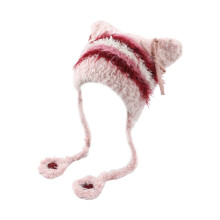 (Pink) Trendy Hat Headwear with Ear for Hiking Camping Furry Caps Lovely Bowknot Novelty Hat for Outdoor Sports and Casual  White