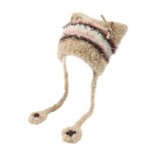 (Khaki) Trendy Hat Headwear with Ear for Hiking Camping Furry Caps Lovely Bowknot Novelty Hat for Outdoor Sports and Casual  White