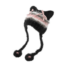 (Black) Trendy Hat Headwear with Ear for Hiking Camping Furry Caps Lovely Bowknot Novelty Hat for Outdoor Sports and Casual  White