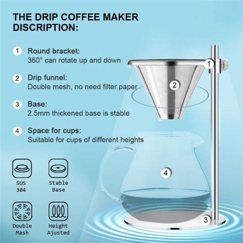 Pour over Stand, Dripper Coffee Stand, Coffee Filter Stand, Height Adjustable Brewing Coffee Holder 2
