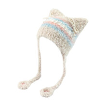 (Beige) Trendy Hat Headwear with Ear for Hiking Camping Furry Caps Lovely Bowknot Novelty Hat for Outdoor Sports and Casual  White