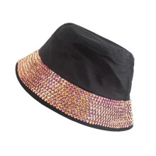 (Black Orange) Portable Bucket Hat Rhinestones Brimmed Club Hat Fashion Fisherman Hat Gifts for Camping Climbing Lovers Outdoor  White AB