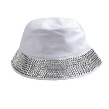 (White) Portable Bucket Hat Rhinestones Brimmed Club Hat Fashion Fisherman Hat Gifts for Camping Climbing Lovers Outdoor  White AB