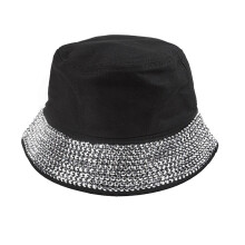 (Black and white) Portable Bucket Hat Rhinestones Brimmed Club Hat Fashion Fisherman Hat Gifts for Camping Climbing Lovers Outdoor  White AB