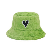 (Green) Winter Keep Warm Plush Bucket Hat Ladies Windproof Commute Camping Fisherman Cap with Heart Patchwork Hat for Girlfriend  White