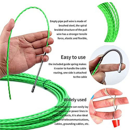 2pcs 10M 33Ft Fish Tape Cable Puller Kit 4.5Mm PET Electrical Cable Puller Through Wall Wire Guide Device Threader 2