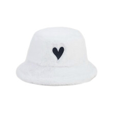 (White) Winter Keep Warm Plush Bucket Hat Ladies Windproof Commute Camping Fisherman Cap with Heart Patchwork Hat for Girlfriend  White