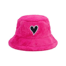 (rose Red) Winter Keep Warm Plush Bucket Hat Ladies Windproof Commute Camping Fisherman Cap with Heart Patchwork Hat for Girlfriend  White