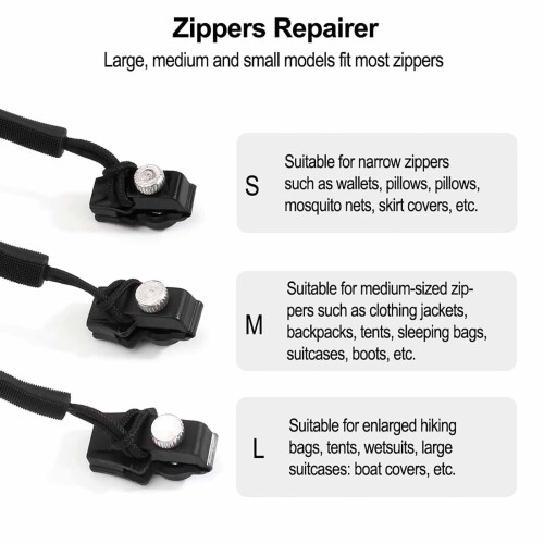 Zipper Kit Black 6 Pieces Large Medium Small 1