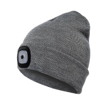 Hat with LED light on the front and back, USB rechargeable headlamp with 3 brightness levels, knitted hat with light for jogging, camping, cycling