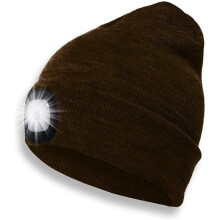 Morttic LED Beanie Hat, USB Rechargeable 4-LED Headlamp, Warm Knitted Cap for Men/Women – Hiking, Biking, Camping (Coffee)