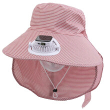 (Pink) Multipurpose Solar Energy Cooling Fan Hat With Adjustment Wind Speed And Protective Neck Cover For Adult Camping Hiking Purple