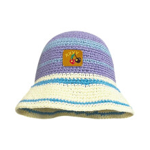 Summer Sunproof Crochet Bucket Hat Ladies Spring Commute Camping Fisherman Cap with Cherry Pattern Patchs for Girlfriend  Black