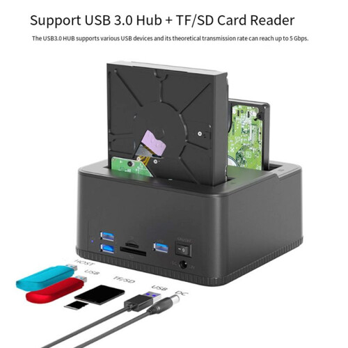 Estação de Encaixe para HDD 7 em 1, Adaptador USB 3.0 para  para SSD de 2,5 e 3,5 Polegadas, Gabinete para Disco Rígido Multifuncional (UE) 2