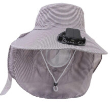 (Gray) Multipurpose Solar Energy Cooling Fan Hat With Adjustment Wind Speed And Protective Neck Cover For Adult Camping Hiking Purple