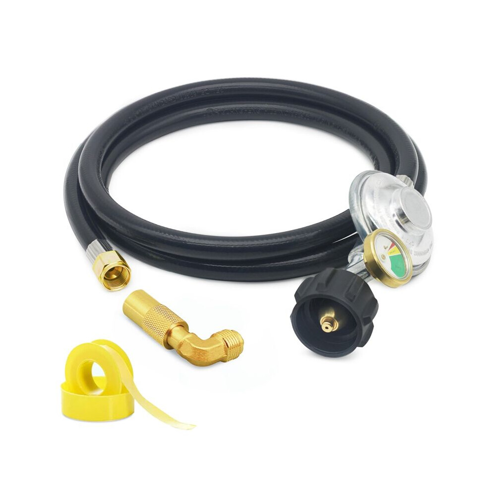 6Ft Propane Regulator Hose With Gauge, Qcc1 Universal Grill Regulator Replacement Parts With 90 Degree Elbow Adapter 4711707607169