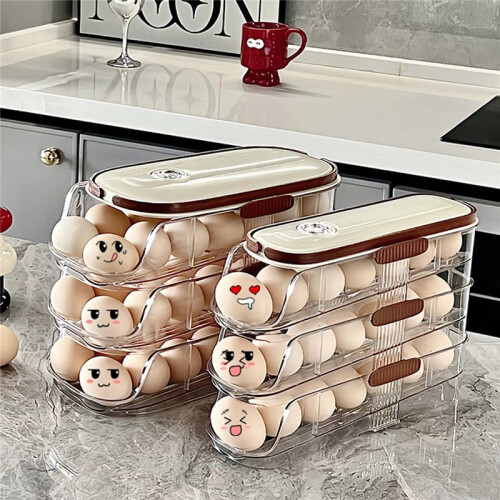 Automatic Rolling Large Capacity Egg Storage Refrigerator Storage Box Egg Fresh-Keeping Rack Household Kitchen Tools B 2