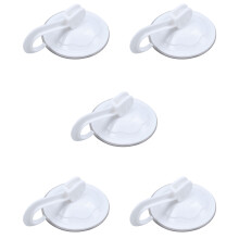 5X Household Wardrobe White Plastic 7cm Dia Suction Cup Single Hook Wall Hangers