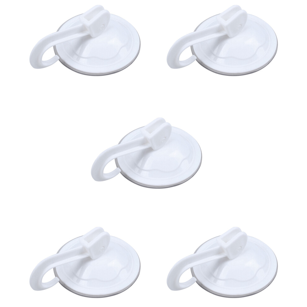 5X Household Wardrobe White Plastic 7Cm Dia Suction Cup Single Hook Wall Hangers 4711867590547