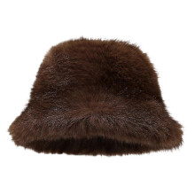(Coffee color) Trendy Warm Headwear for Hiking Camping Furry Caps Bucket Hat for Outdoor Sports and Casual  White