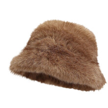 (Deep khaki) Trendy Warm Headwear for Hiking Camping Furry Caps Bucket Hat for Outdoor Sports and Casual  White