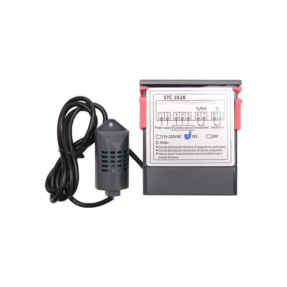 12V Dual Digital Thermostat Temperature Humidity Control Thermometer Hygrometer Incubator Controller STC-3028