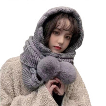 (Gray) Warm Winter Hat With Scarf And PomPoms Windproof EarFlaps Hat For Adult Teens Outdoor Activity Hiking Camping Headwear  Black