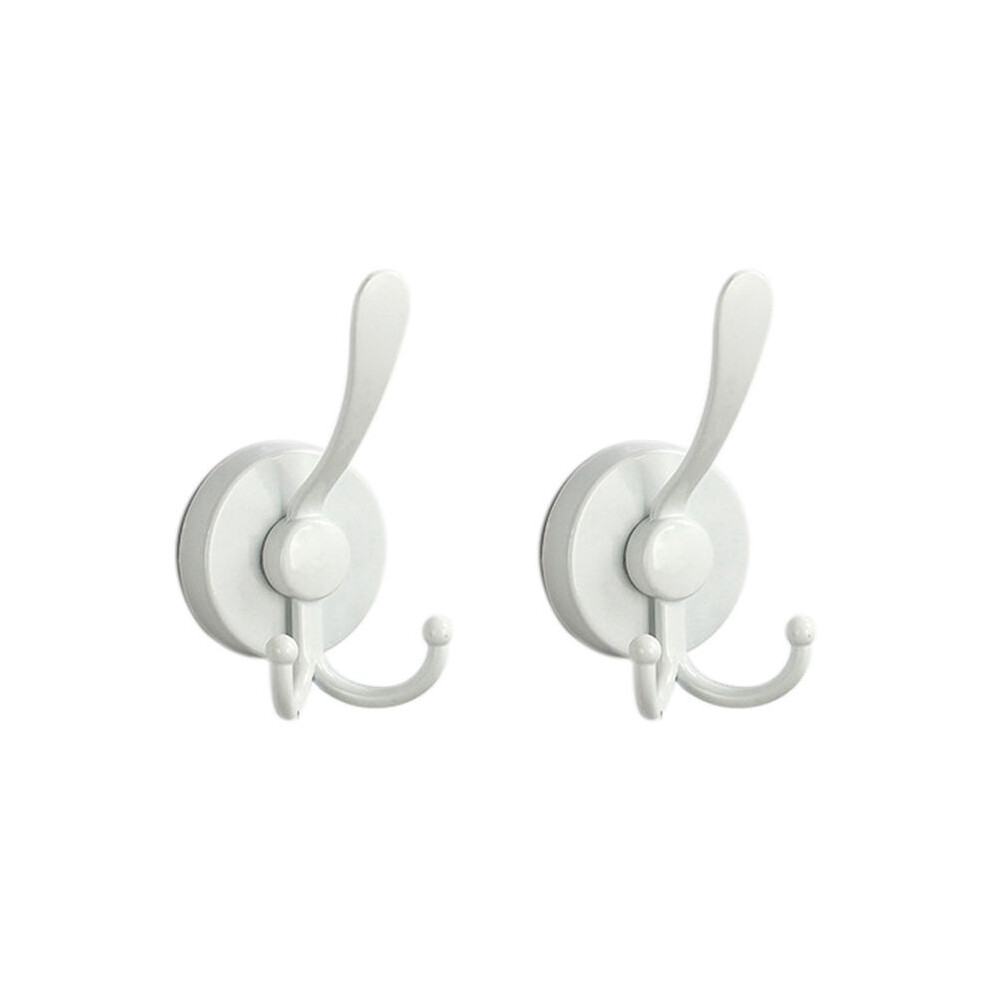 2Pcs Stainless Steel Sucker Double Hook Punch-Free Powerful Sucker Hook Reusable Rust-Proof Clothes Hook White 6033601603435