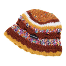 Winter Stripe Pattern Crochet Bucket Hat Ladies Commute Camping Fisherman Cap with Stripe Pattern for Girlfriend Multicolor