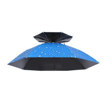 (Raindrop blue vinyl) Fishing Camping Gardening Umbrella Folding Hat Umbrella Hat Folding Head Umbrella Rain Sun Umbrella Caps with Headband