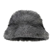 (Gray) Trendy Warm Headwear for Hiking Camping Furry Caps Bucket Hat for Outdoor Sports and Casual  White