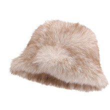 (Beige) Trendy Warm Headwear for Hiking Camping Furry Caps Bucket Hat for Outdoor Sports and Casual  White