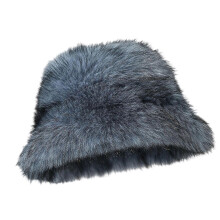 (Dark blue) Trendy Warm Headwear for Hiking Camping Furry Caps Bucket Hat for Outdoor Sports and Casual  White