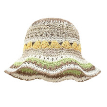 (Khaki) Handmade Straw Weaving Straw Hat for Teens Girl Hand Weaving Beach Hat Holiday Camping Spring Sun Hat Rainbow Color  Green