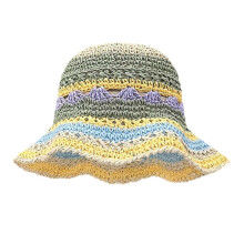 (Yellow) Handmade Straw Weaving Straw Hat for Teens Girl Hand Weaving Beach Hat Holiday Camping Spring Sun Hat Rainbow Color  Green
