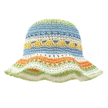 (Green) Handmade Straw Weaving Straw Hat for Teens Girl Hand Weaving Beach Hat Holiday Camping Spring Sun Hat Rainbow Color  Green