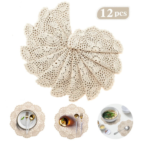 Häkelspitzendeckchen, 20,3 cm, Beige, 12 Stück 1