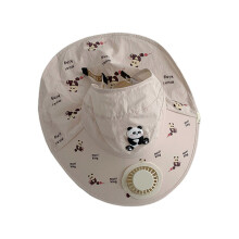 (Beige) Child Breathable Sun Hat with Fan UPF50+ Quick Drying Hat Lovely Pattern Child Hat Portable for Cool Outdoor Activity  Green