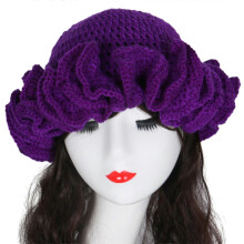 (Purple) Winter Crochet Ruffled Brim Bucket Hat Ladies Camping Fisherman Hat Exaggerated Style Hat for Girlfriend Christmas Gift  striped black chrysa