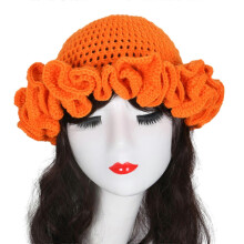 (orange) Winter Crochet Ruffled Brim Bucket Hat Ladies Camping Fisherman Hat Exaggerated Style Hat for Girlfriend Christmas Gift  striped black chrysa