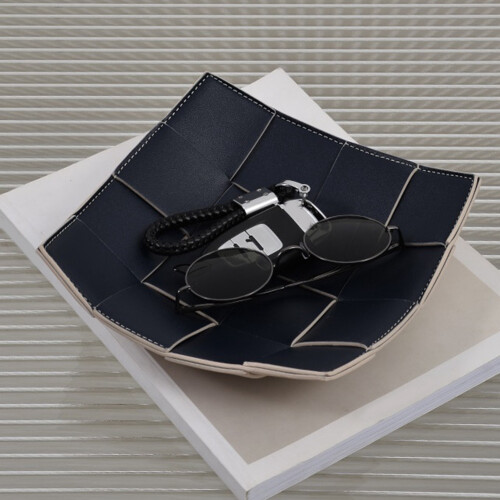 Advanced Sense Woven Leather Tray Porch Key Tray Desktop Remote Control Lipstick Cosmetics Storage Box B 1