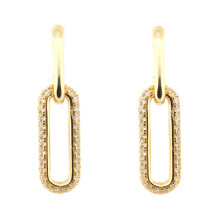 Jewelco London 14k Gold-plated Silver Round CZ Oval Paperclip Drop Earrings - AES250